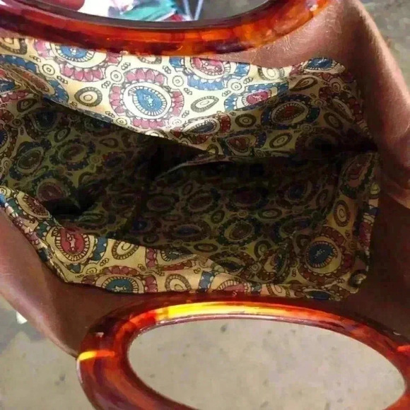 Vtg Julius Resnick lucite brown faux leather handle hand bag - Picture 5 of 5